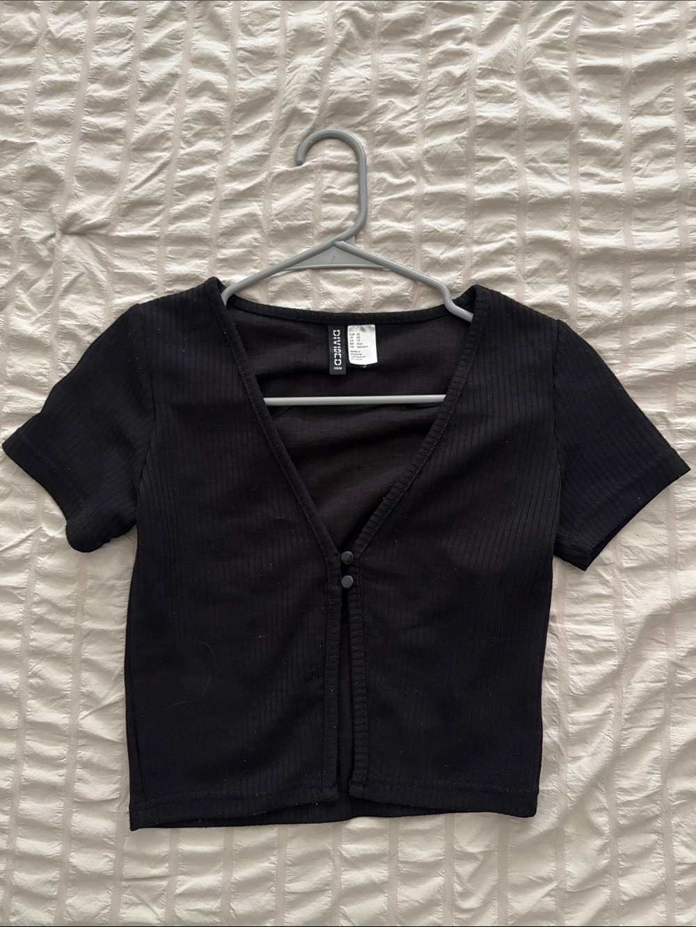 Divided Black Short Sleeve Crop Top